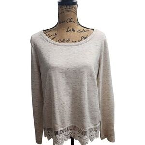 Chaps & Dreams California Light Gray Long Sleeve Top with Crochet‎ Lace Large